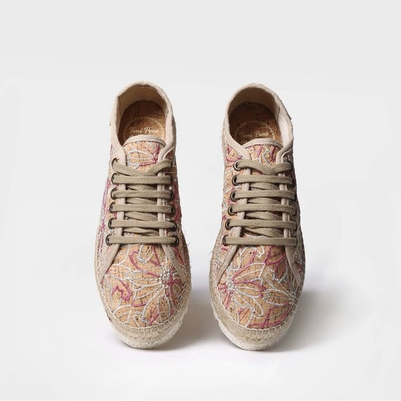 TONI PONS Embroidered Floral Espadrille Sneakers Beige Pink EU Size 39 US Size 8 - Picture 4 of 15